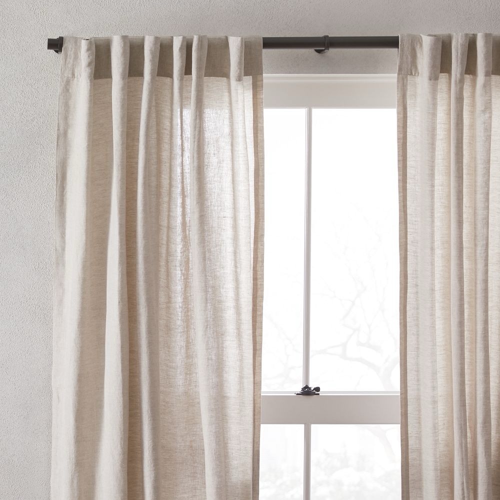 West Elm European Set Flax Linen & Luster Velvet Two Tone Window Curtain Panel - Picture 2 of 9